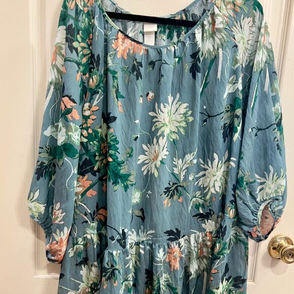 H&M Dresses & Skirts - H&M Adorable Dress Light Aqua Blue with Floral      Size M